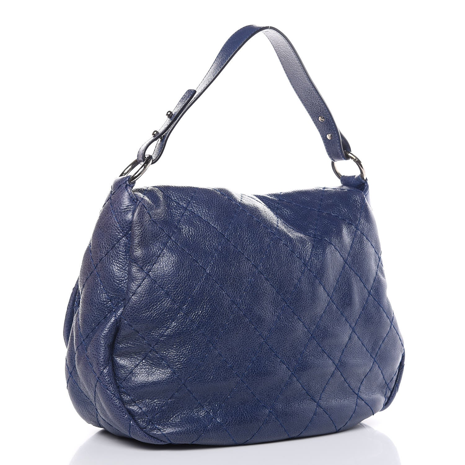 Chanel Glazed Calfskin Stitched XL On The Road Flap Blue 3 of 15
