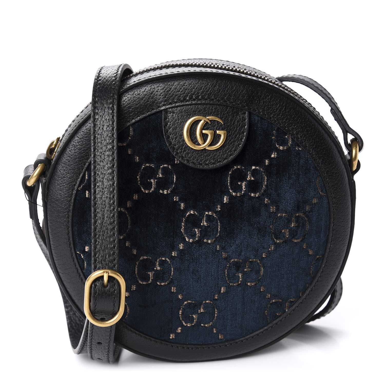 Gucci Velvet Calfskin GG Monogram Round Shoulder Bag Blue Beige 2 of 10