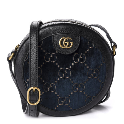 Gucci Velvet Calfskin GG Monogram Round Shoulder Bag Blue Beige 2 of 10