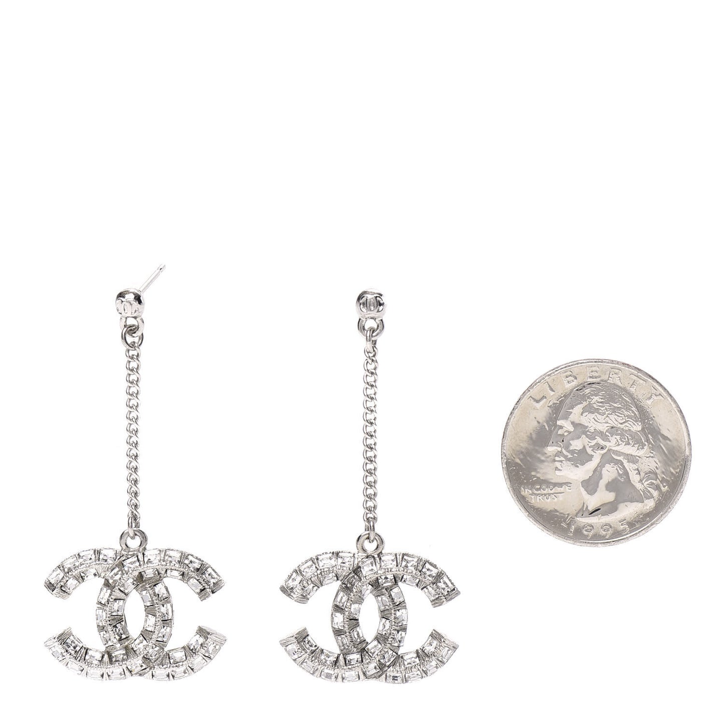 Baguette Crystal CC Drop Earrings Silver