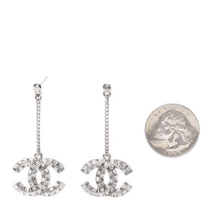 Chanel Baguette Crystal CC Drop Earrings Silver 2 of 3