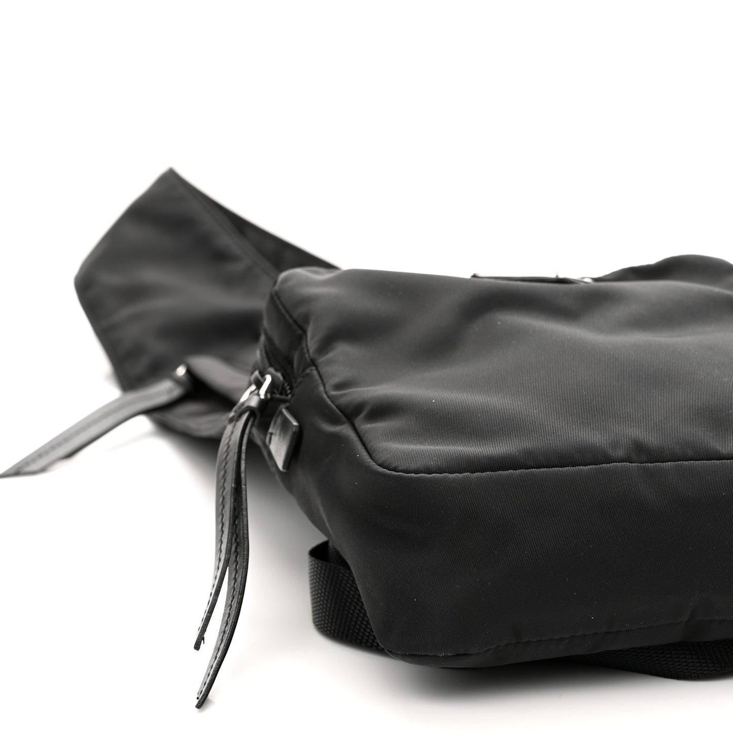 Re-Nylon Logo Plaque Sling Backpack Black