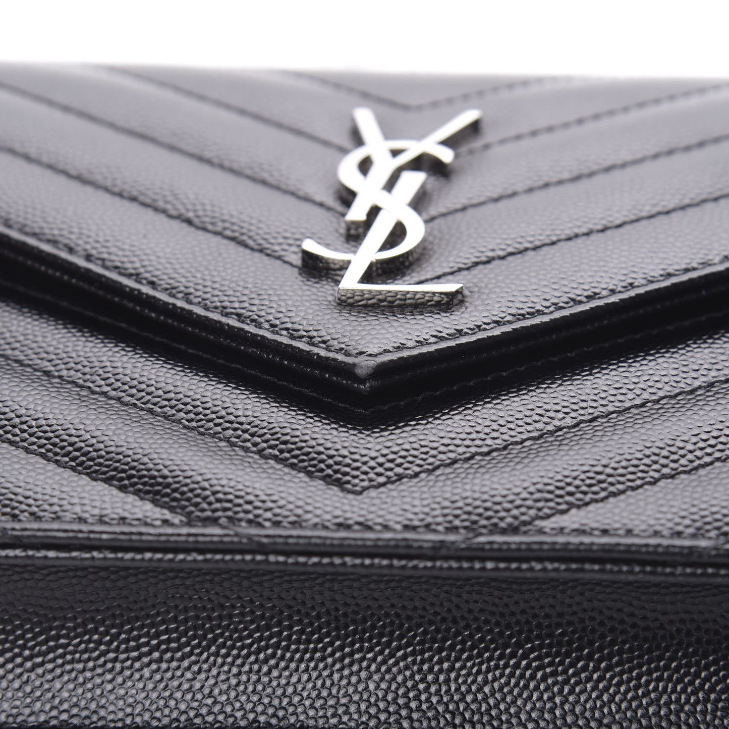 Grain De Poudre Matelasse Chevron Monogram Envelope Chain Wallet Black