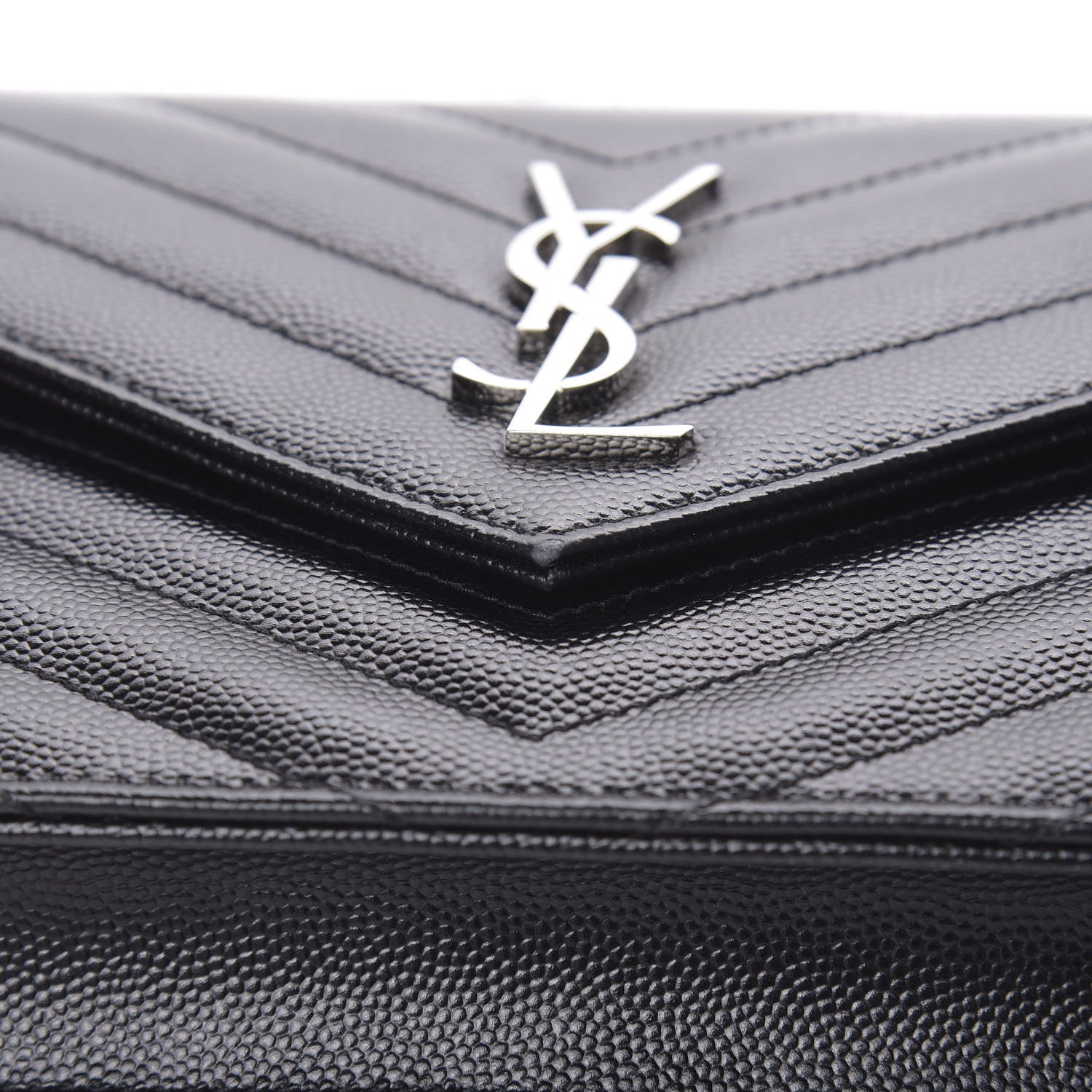 Saint Laurent Grain De Poudre Matelasse Chevron Monogram Envelope Chain Wallet Black 12 of 13