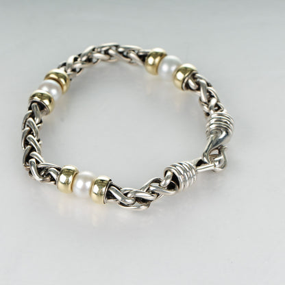David Yurman Sterling Silver 14K Yellow Gold Pearl 5mm Hampton Bracelet 3 of 5