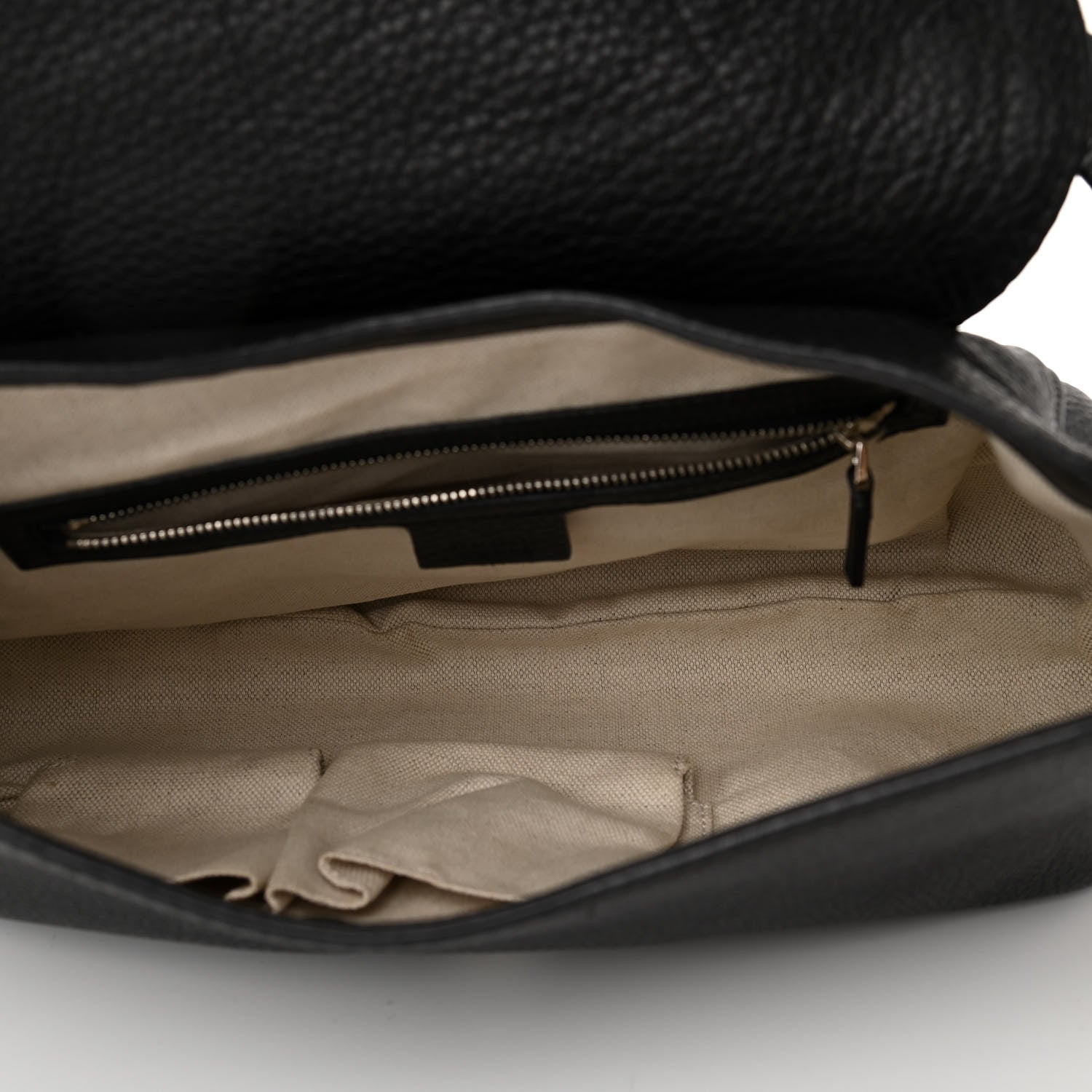 Gucci Pebbled Calfskin Medium Techno Horsebit Shoulder Flap Bag Black 5 of 10