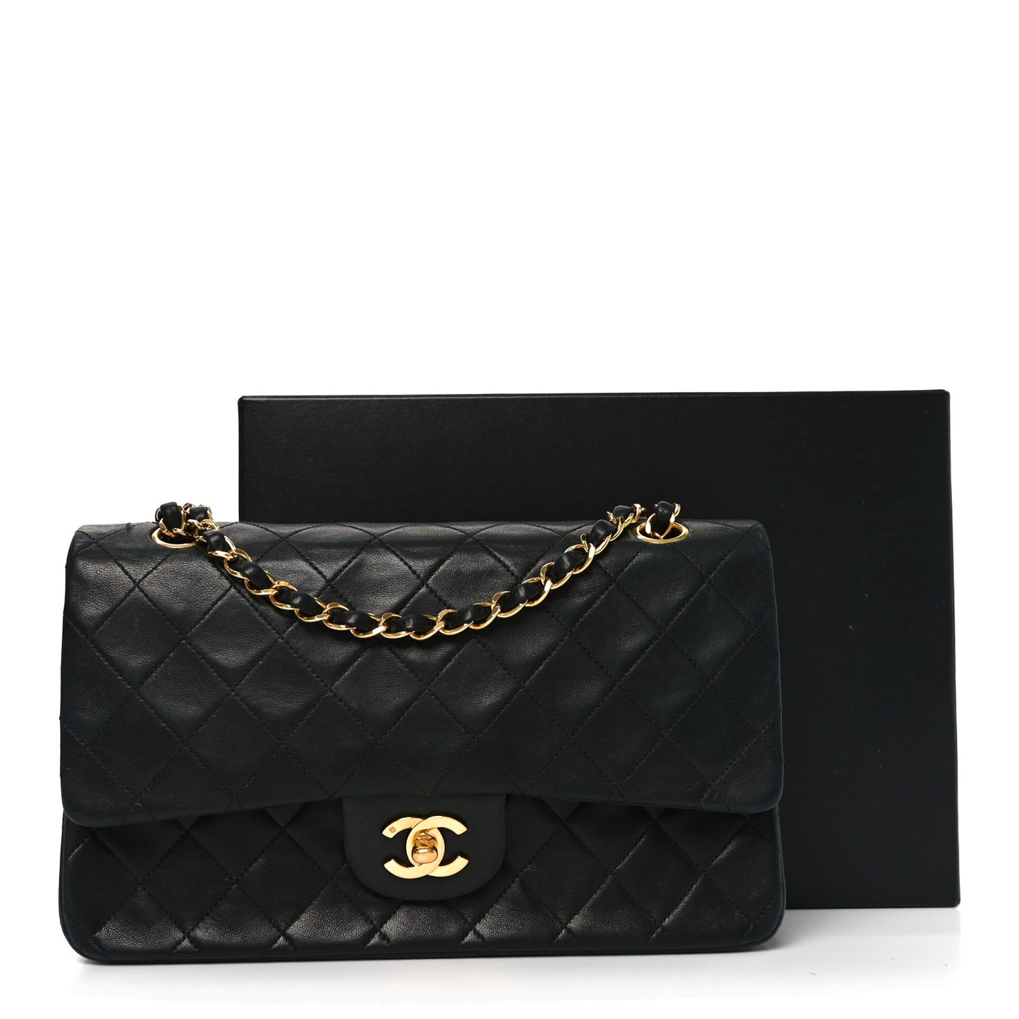 Lambskin Quilted Medium Double Flap Black