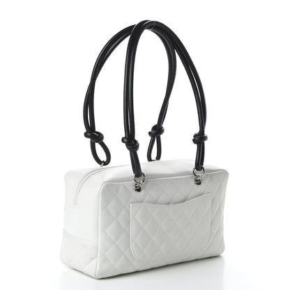 Chanel Calfskin Quilted Large Cambon Bowler White Black 3 of 11
