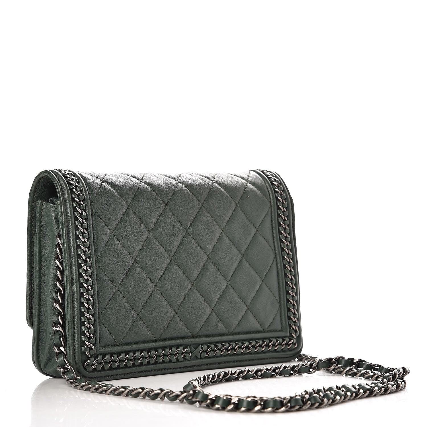 Chanel Calfskin Quilted Chain Around Boy Wallet On Chain WOC Green 3 of 10