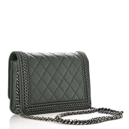 Chanel Calfskin Quilted Chain Around Boy Wallet On Chain WOC Green 3 of 10