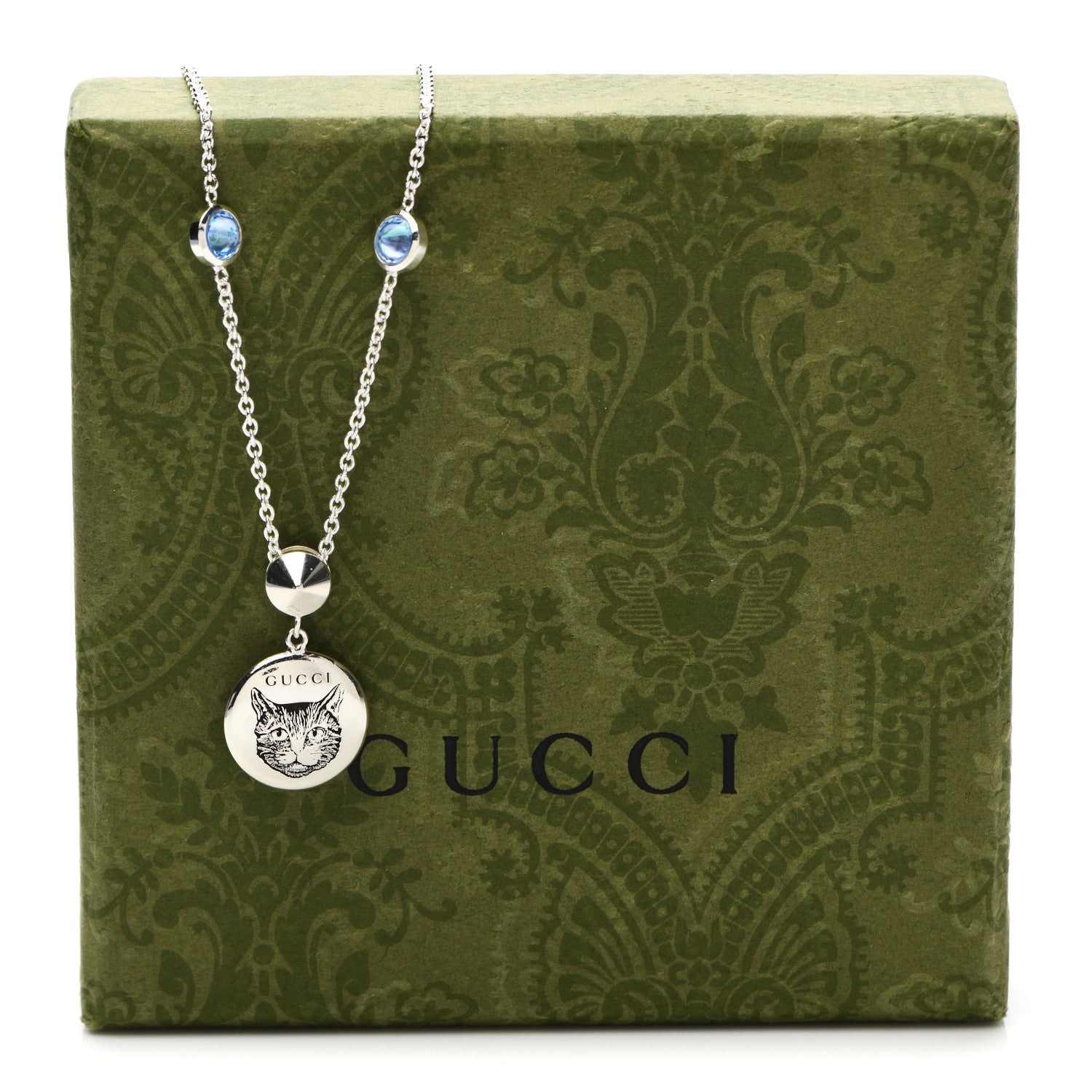 Gucci Sterling Silver Blue Zirconia Blind For Love Pendant Necklace 6 of 6