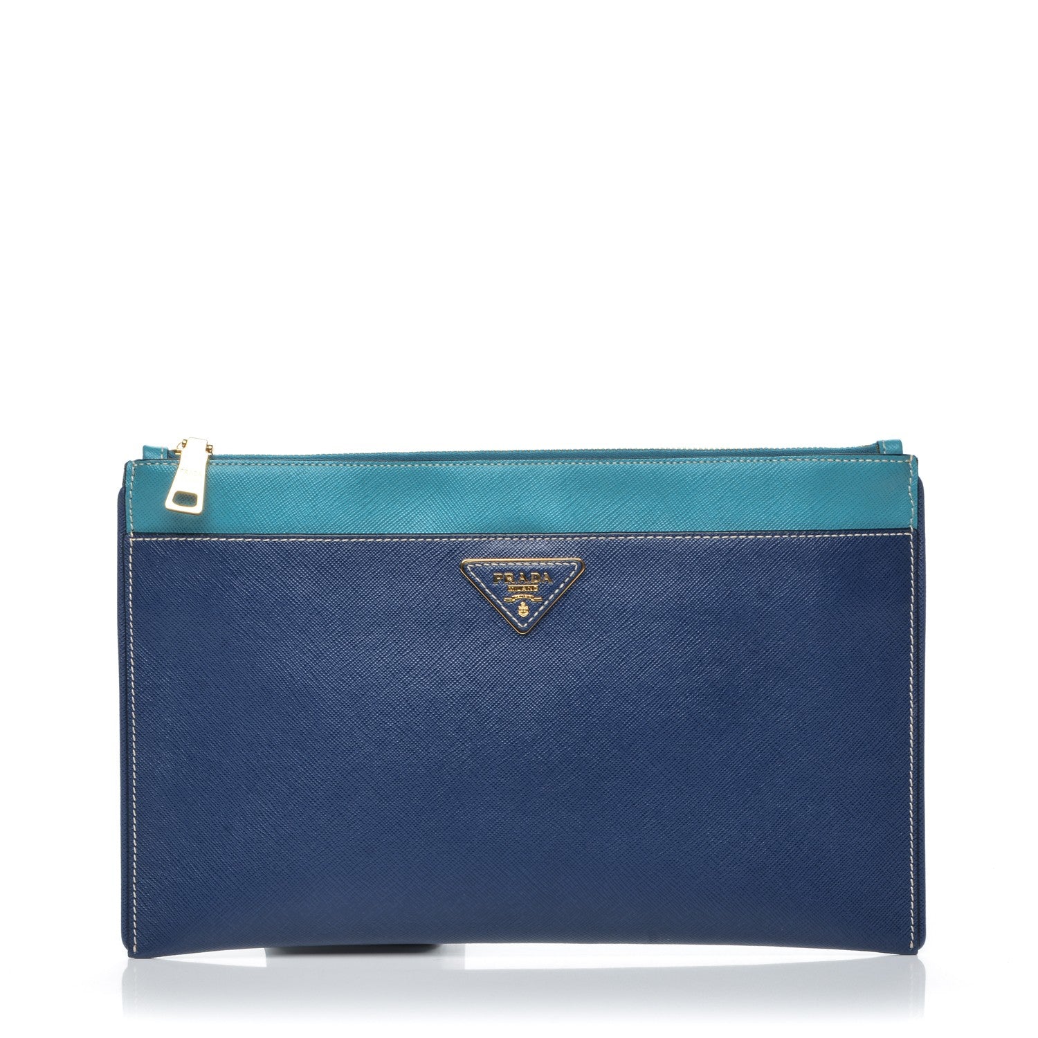 Prada Saffiano Lux Bi-Color Clutch Bleuette Turchese 1 of 7
