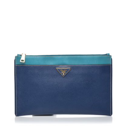 Prada Saffiano Lux Bi-Color Clutch Bleuette Turchese 1 of 7