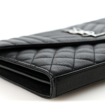 Saint Laurent Sheepskin Tri-Quilt Monogram Envelope Chain Wallet Black 8 of 10