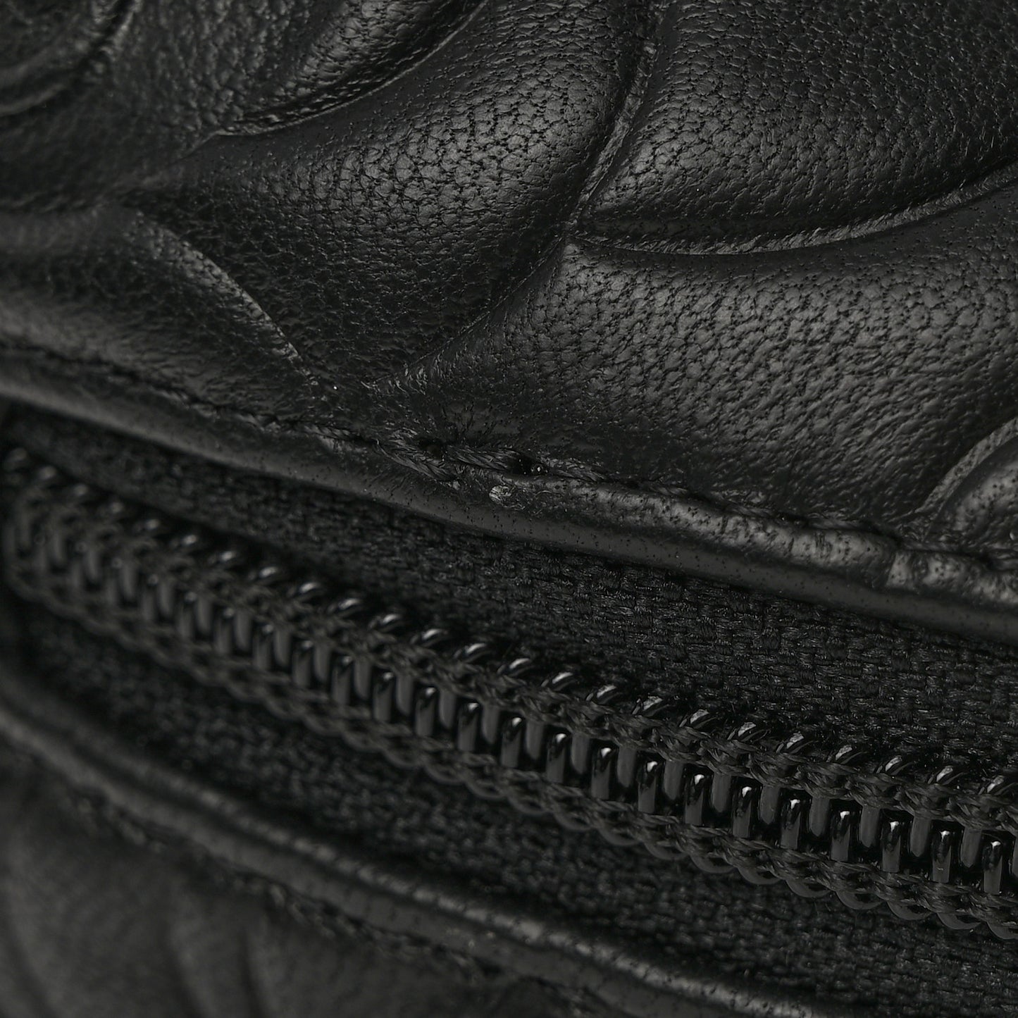Lambskin Camellia Embossed Cosmetic Case Black