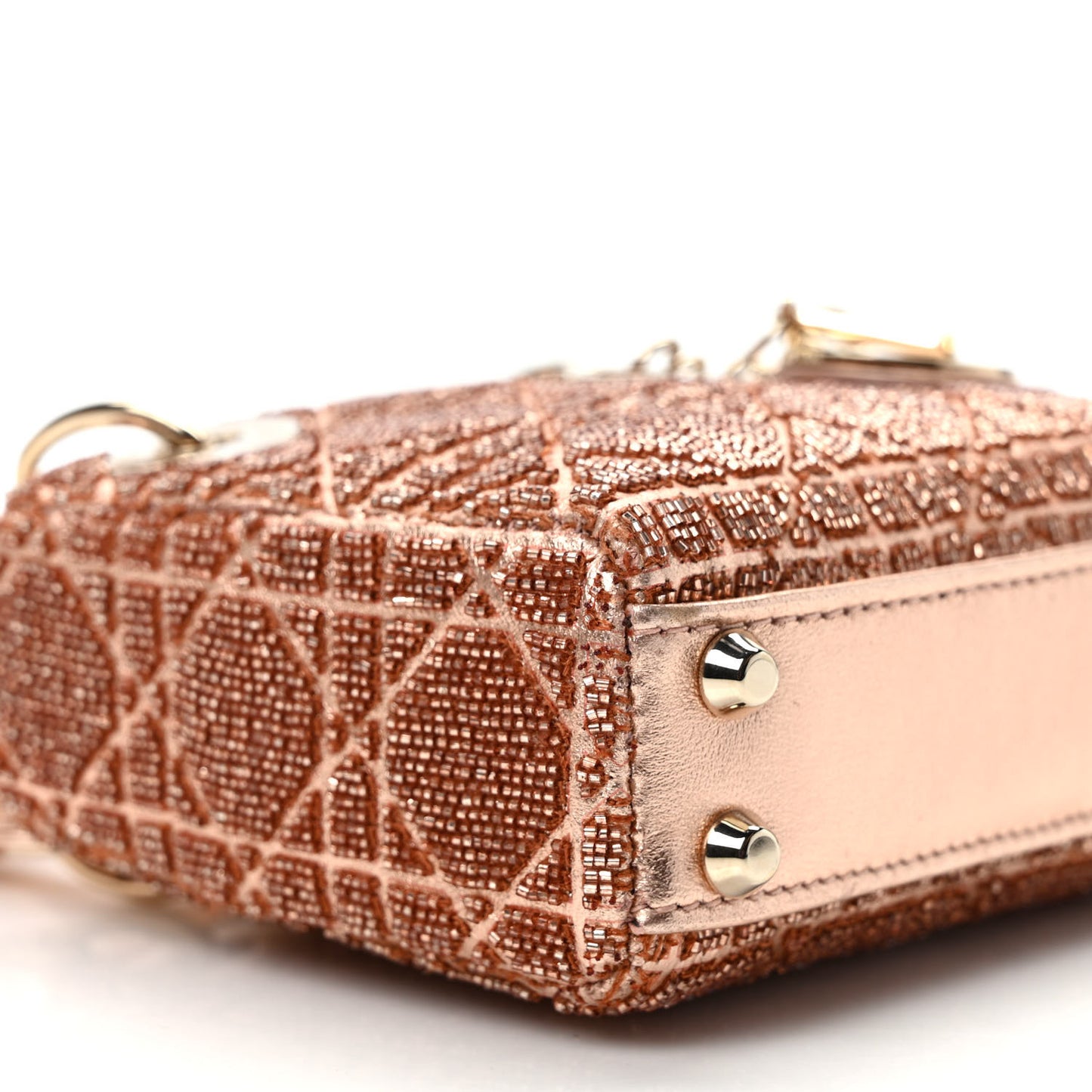 Lambskin Cannage Beaded Embroidery Micro Lady Dior Rose Gold