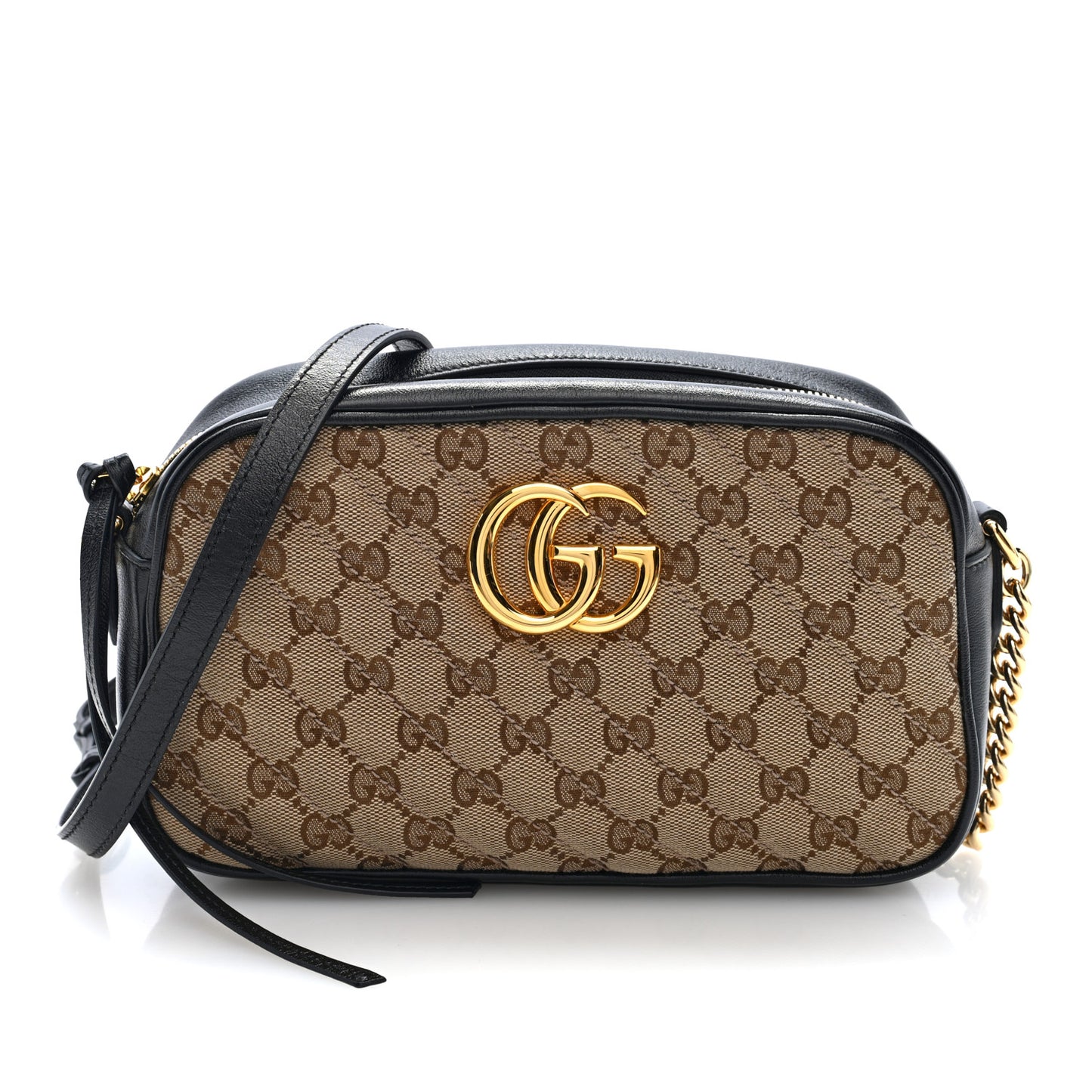 Monogram Matelasse Diagonal Small GG Marmont Chain Shoulder Bag Beige Black