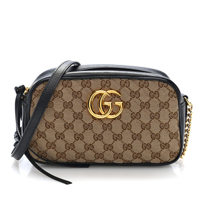 Gucci Monogram Matelasse Diagonal Small GG Marmont Chain Shoulder Bag Beige Black 1 of 10