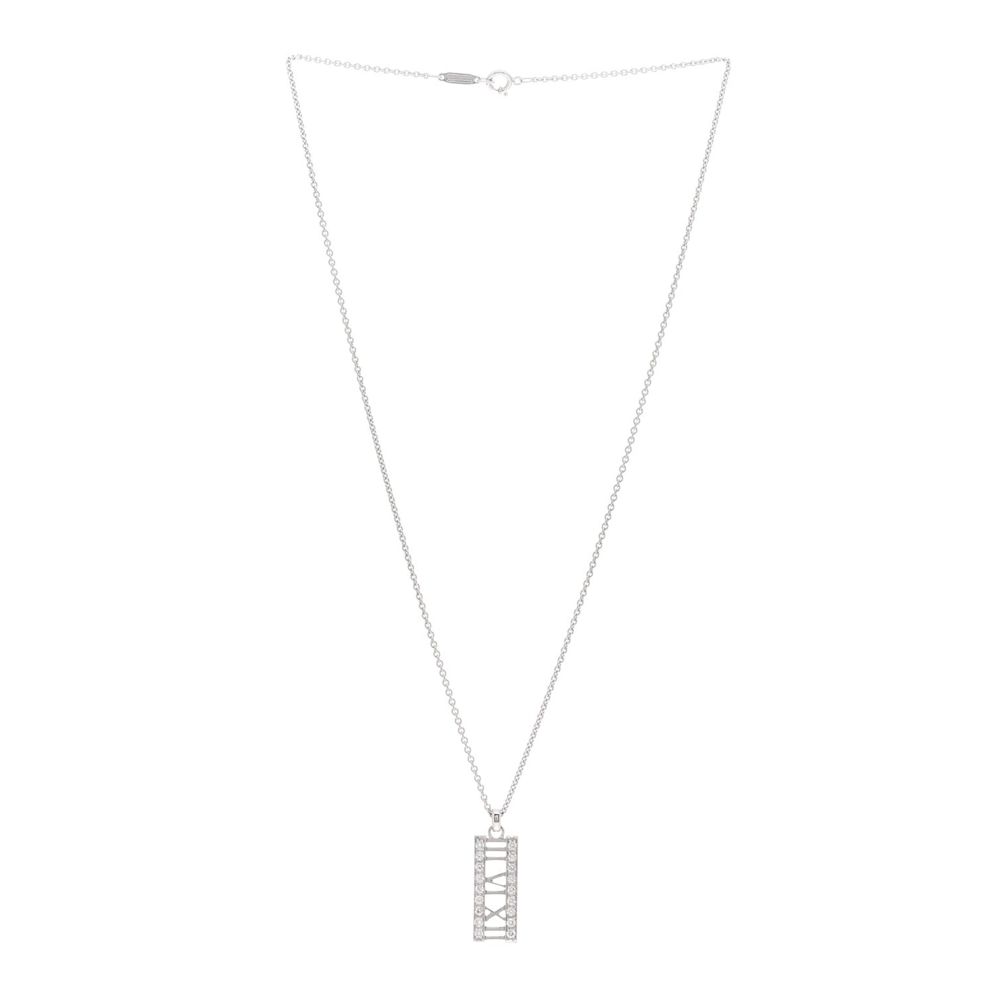 18K White Gold Diamond Atlas Bar Pendant Necklace