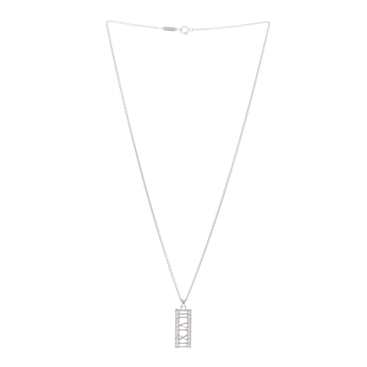 Tiffany 18K White Gold Diamond Atlas Bar Pendant Necklace 2 of 3