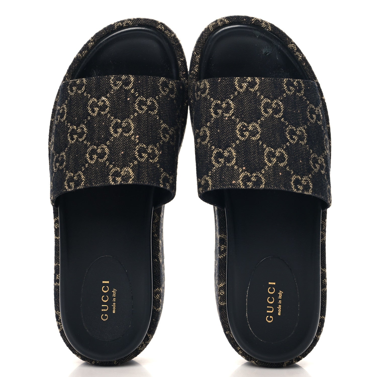 Gucci Jacquard Black Denim GG Monogram Angelina Platform 55mm Slide Sandals 39 Black Ivory 2 of 11
