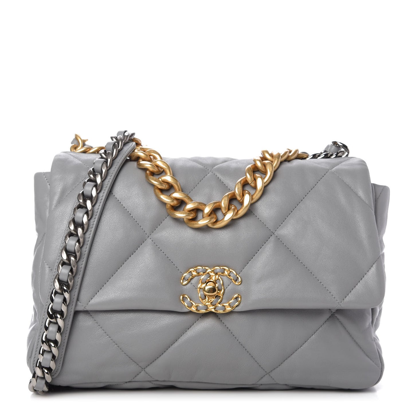 Goatskin Quilted Large Chanel 19 Flap Grey