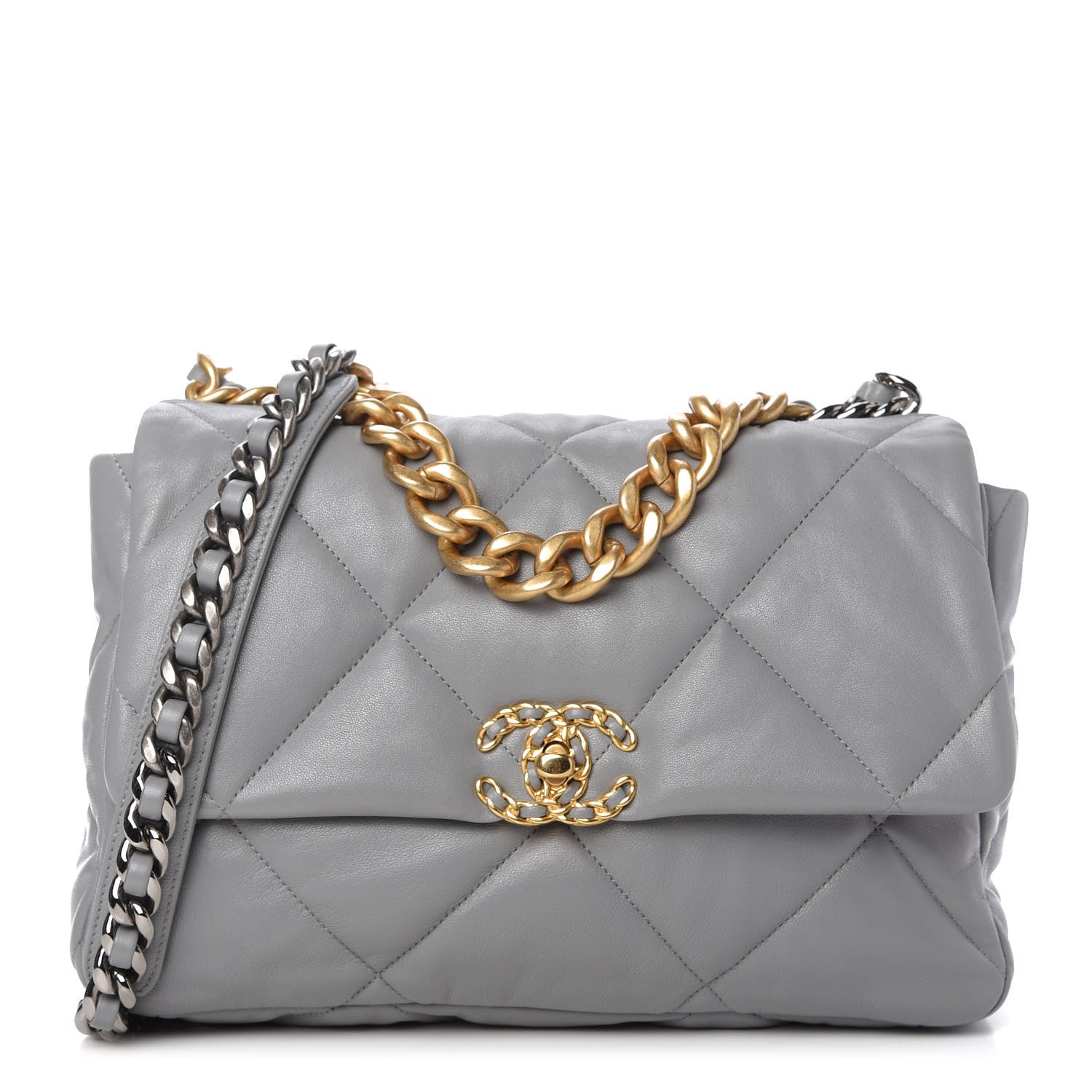 Chanel Goatskin Quilted Large Chanel 19 Flap Grey 1 of 11