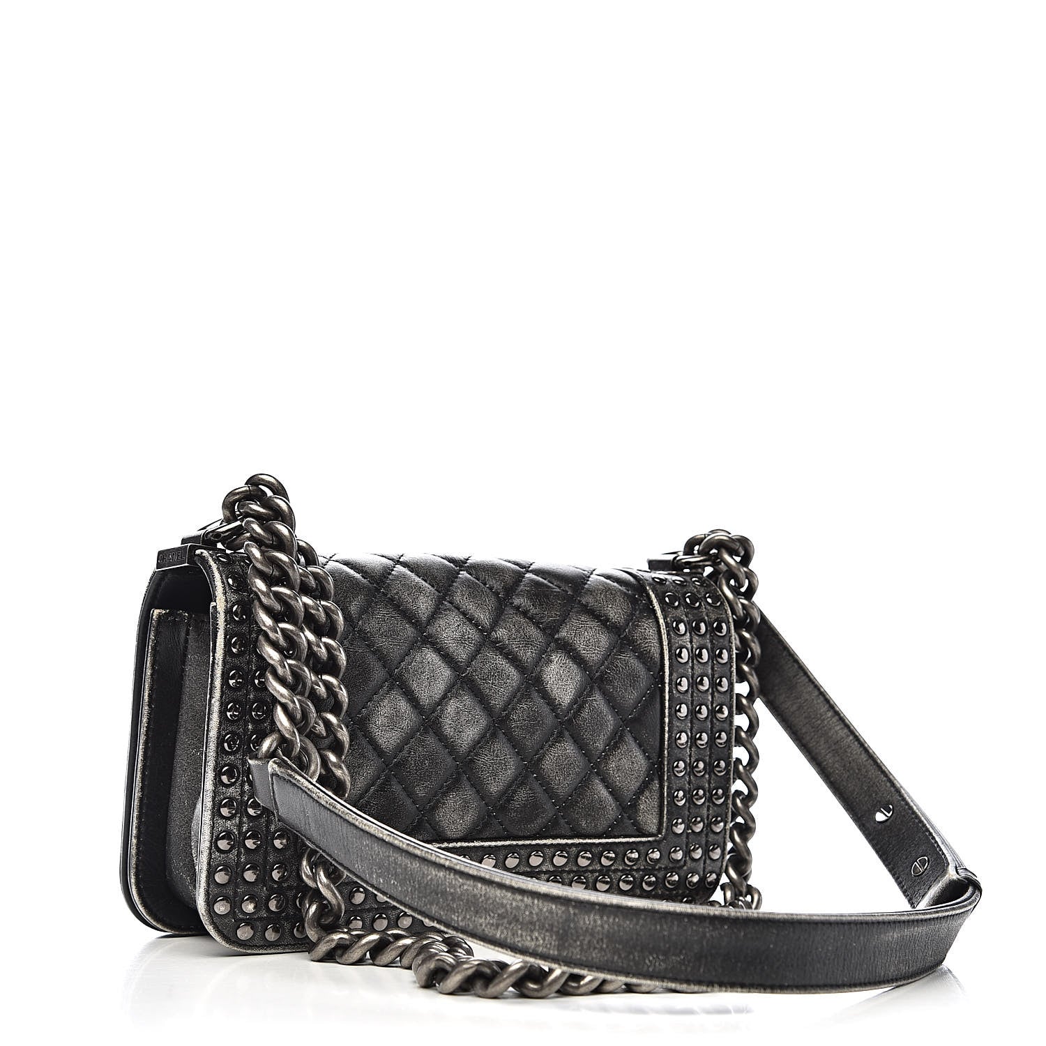 Chanel Faded Calfskin Quilted Small Studded Boy Flap Grey 3 of 13