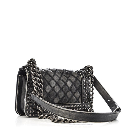Chanel Faded Calfskin Quilted Small Studded Boy Flap Grey 3 of 13