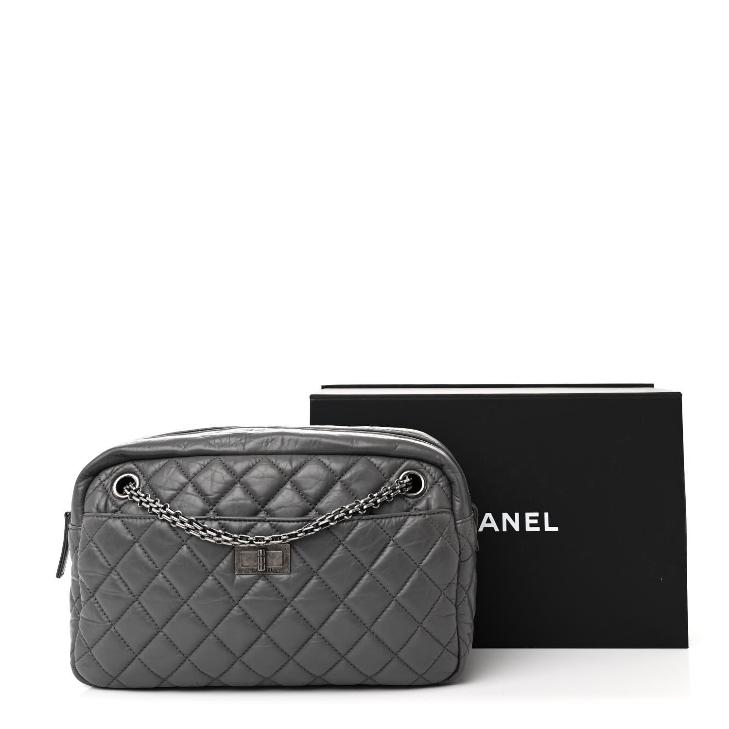 Chanel Aged Calfskin Quilted Medium Reissue Camera Case Grey 12 of 12