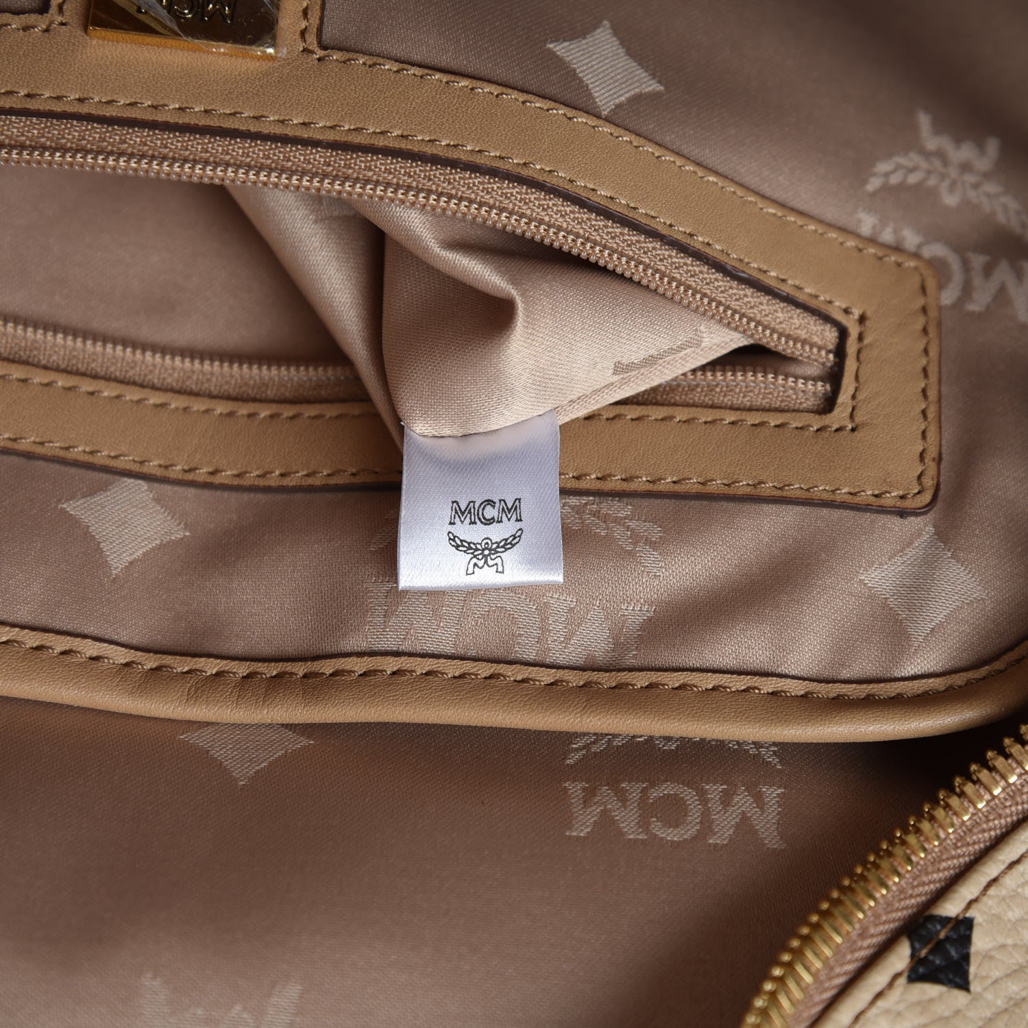 MCM Visetos Medium Studded Stark Backpack Beige 7 of 14