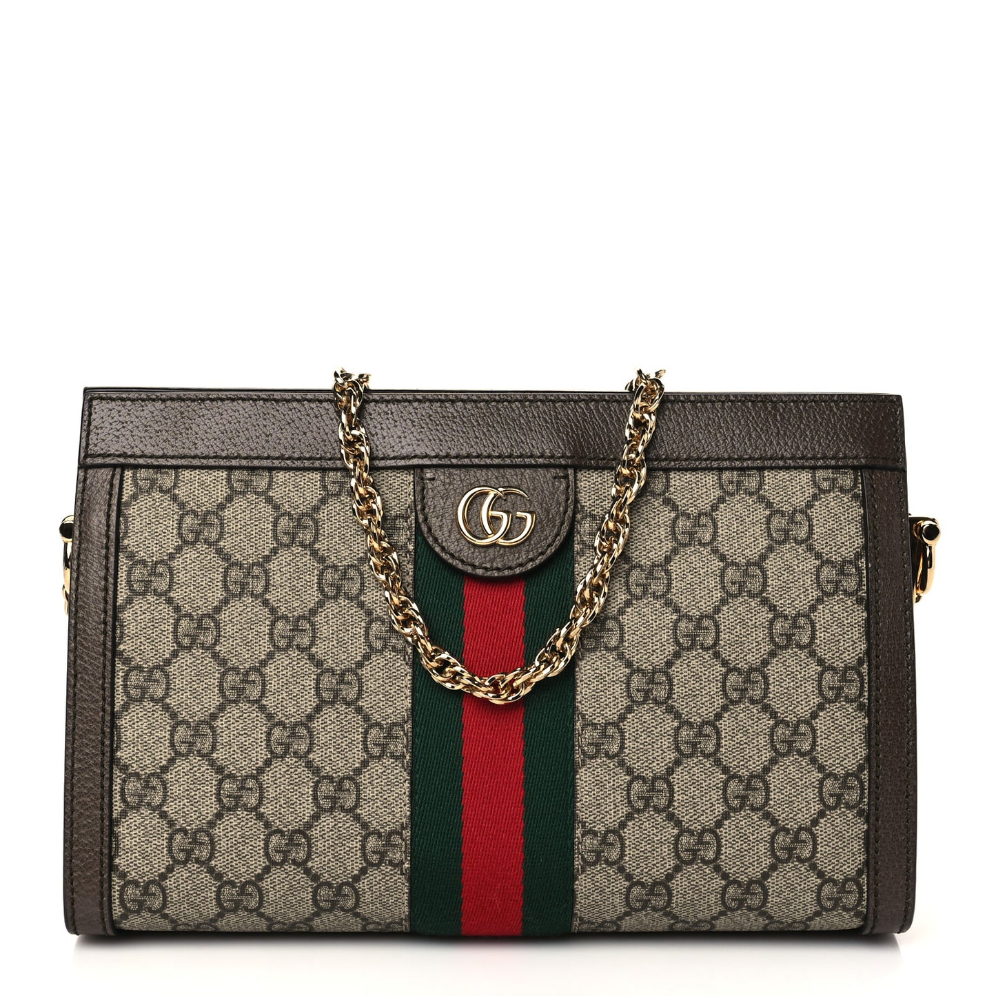 GG Supreme Monogram Web Small Ophidia Chain Shoulder Bag Brown