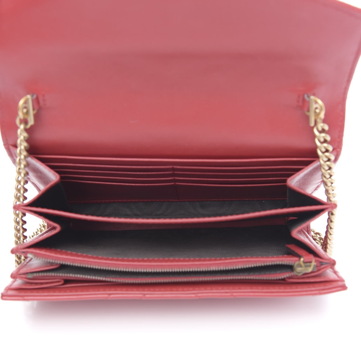 Gucci Calfskin Matelasse GG Marmont Chain Wallet Hibiscus Red 5 of 13