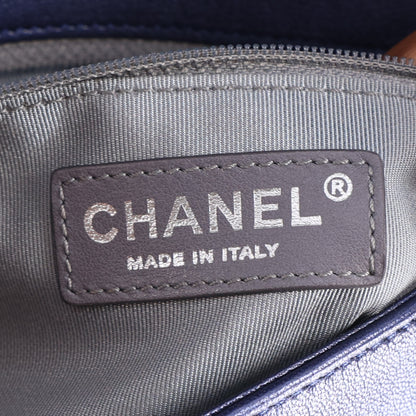 Chanel Metallic Sheepskin Chevron Quilted Medium Vintage Mademoiselle Flap Navy 6 of 10