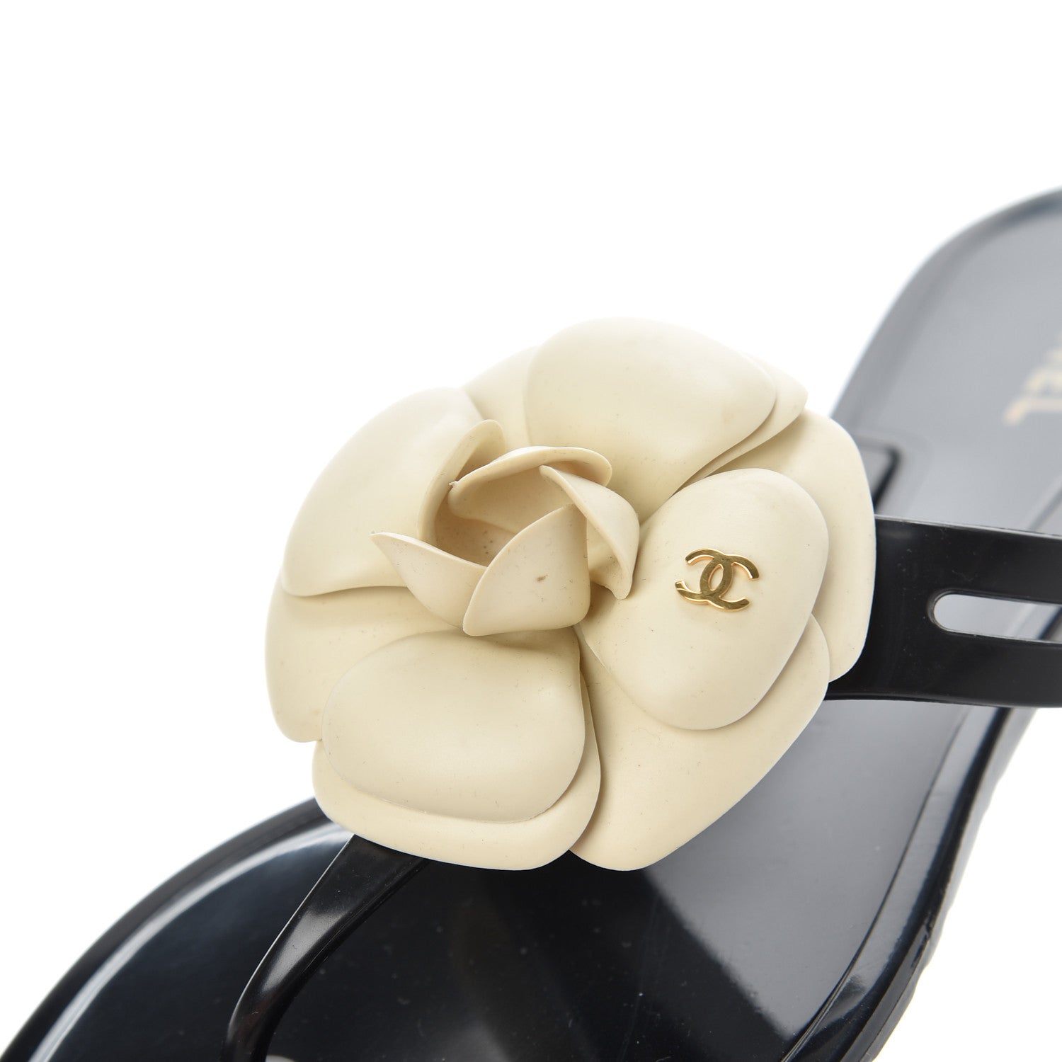 Chanel Jelly Camellia Thong Sandals 39 Black Ivory 8 of 14