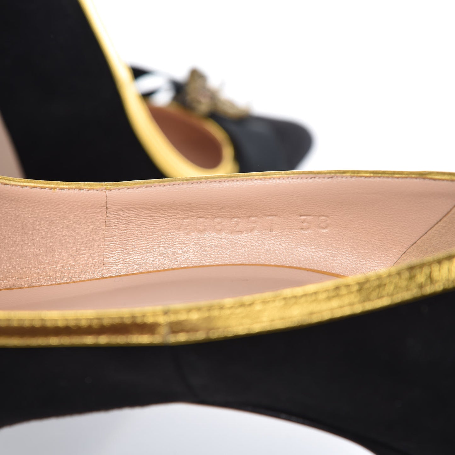 Suede Calfskin Embroidered Bee Bow Pumps 38 Black