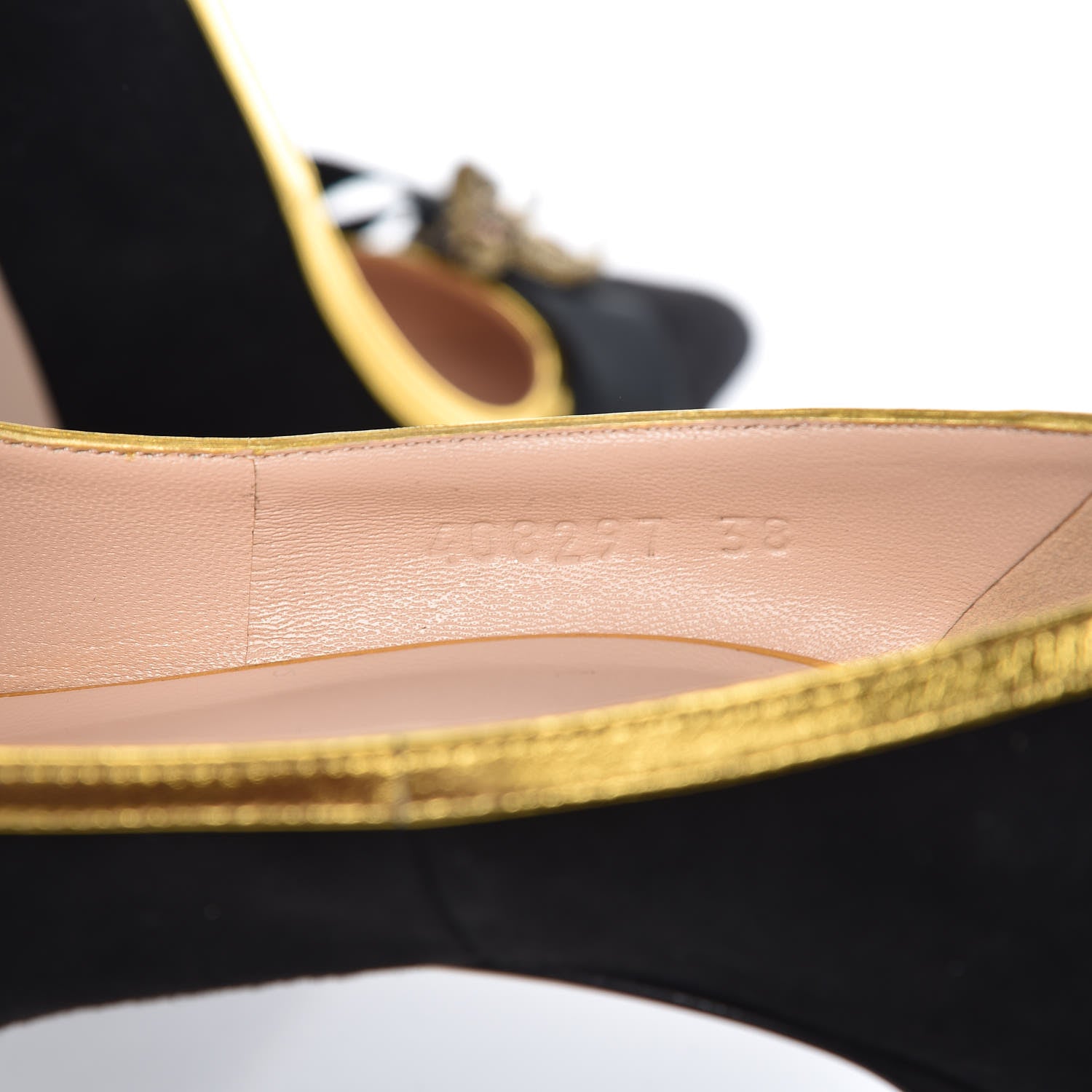 Gucci Suede Calfskin Embroidered Bee Bow Pumps 38 Black 8 of 13