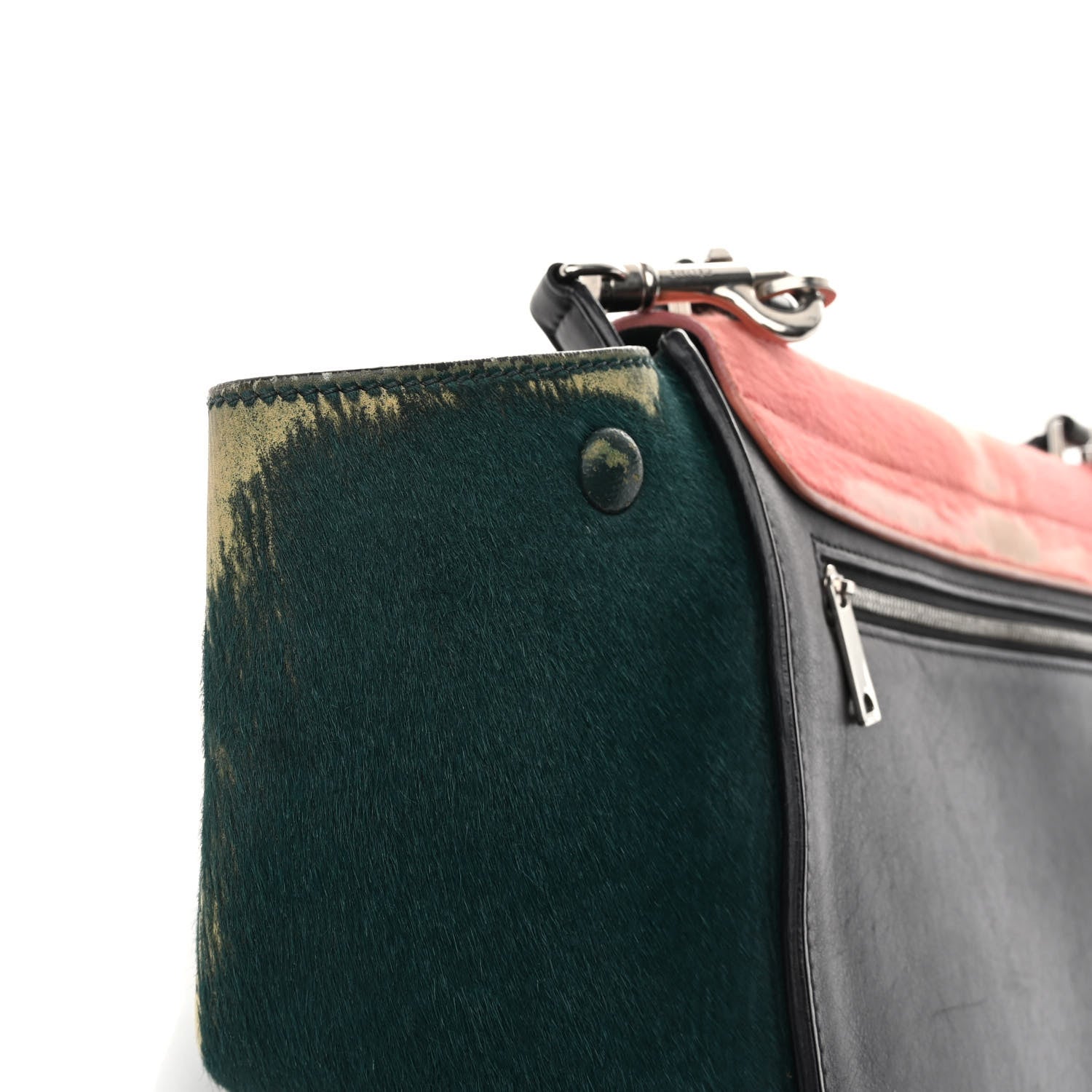 Celine Pony Hair Smooth Calfskin Medium Tri-Color Trapeze Pink Green Black 11 of 14