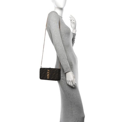 Fendi Fabric Jacquard Vitello Grace FF 1974 Fendigraphy Wallet On Chain Tobacco Moro Ebano 2 of 11
