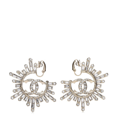 Chanel Crystal Baguette CC Clip On Earrings Light Gold 1 of 4