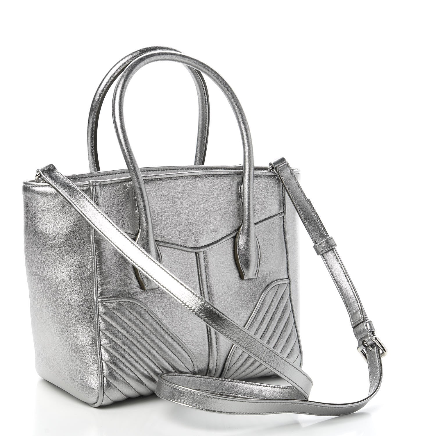Miu Miu Metallic Nappa Matelasse Biker Tote Chromo 3 of 11
