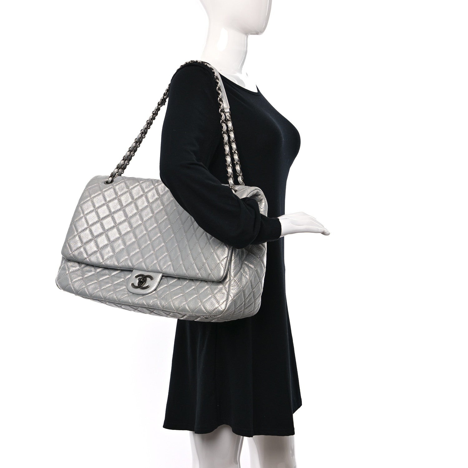 Chanel Metallic Calfskin Quilted XXL Travel Flap Bag Silver 2 of 9