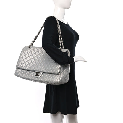 Chanel Metallic Calfskin Quilted XXL Travel Flap Bag Silver 2 of 9