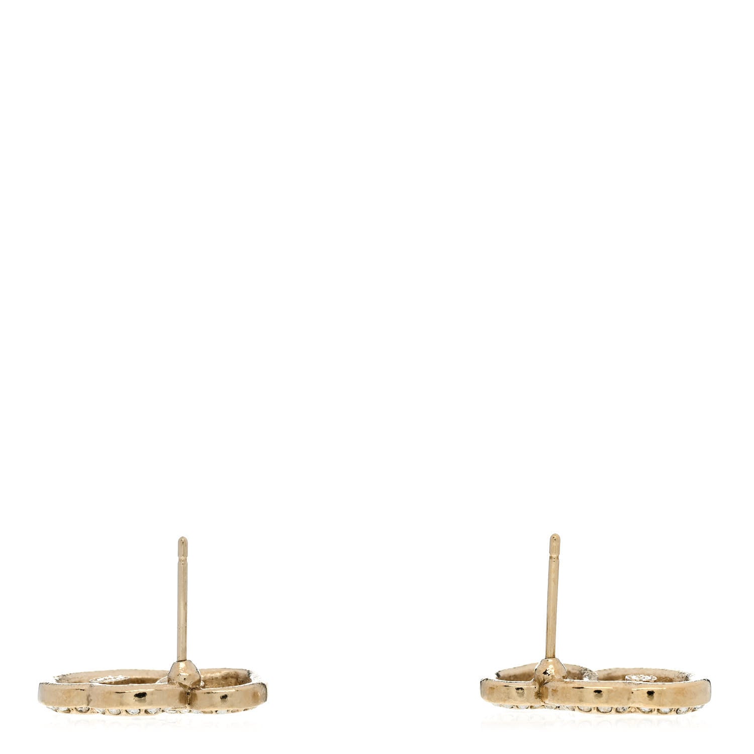 Chanel Crystal Metal CC Double Heart Earrings Gold 3 of 6