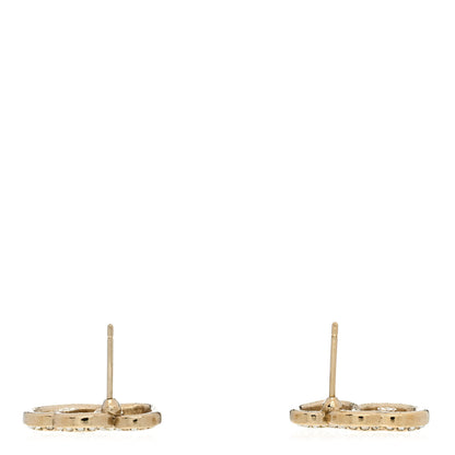 Chanel Crystal Metal CC Double Heart Earrings Gold 3 of 6