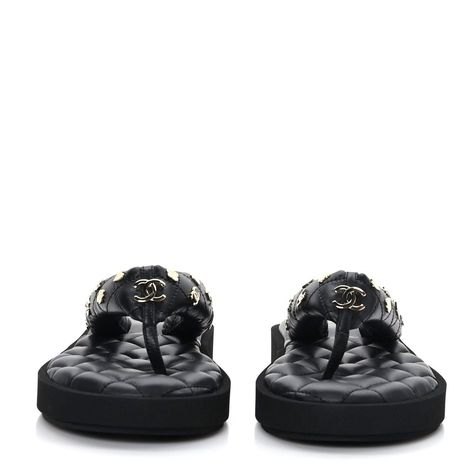 Chanel Lambskin Quilted Padded Charms Thong Sandals 39 Black 2 of 7