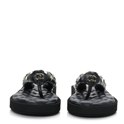 Chanel Lambskin Quilted Padded Charms Thong Sandals 39 Black 2 of 7