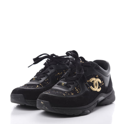 Chanel Velour Tweed CC Sneakers 37 Black Gold 3 of 11
