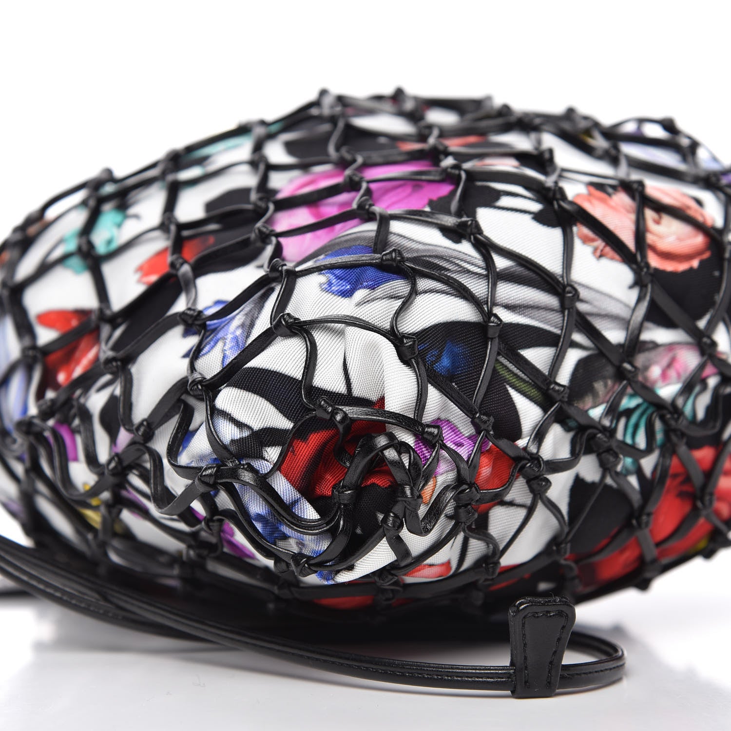 Prada Fabric Calfskin Floral Print Net Chain Bag Black Multicolor 6 of 11