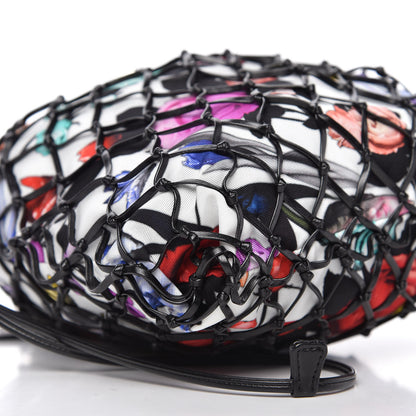 Prada Fabric Calfskin Floral Print Net Chain Bag Black Multicolor 6 of 11